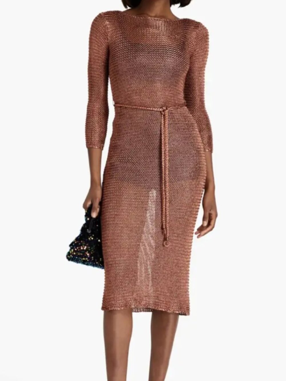 Zimmermann Anneke Lurex Midi Sheer Knit Dress In Matte Rose - Women's Size US 6